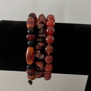 Set of 3 Beaded Bracelets – Genuine Stone, Stretch & Adjustable, Boho Style
